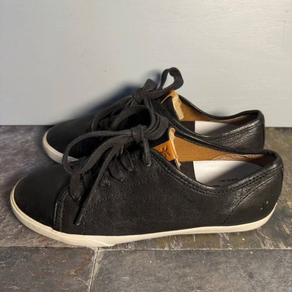 Frye Womens Mindy Black Low Top Leather Lace Up Sneaker Shoes Size 7.5 m